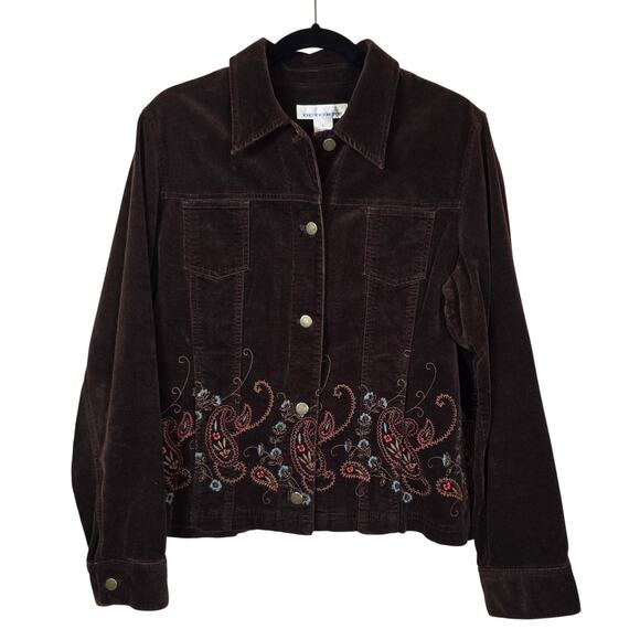Jones New York Y2K Jacket Women's L Brown Velvet Embroidered Gilmore Girls Boho - Picture 1 of 9